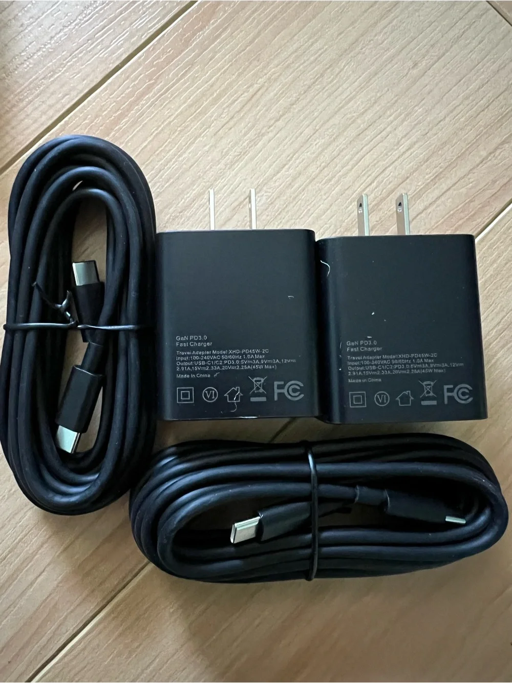 Pair of Black USB-C Fast Chargers with Cables